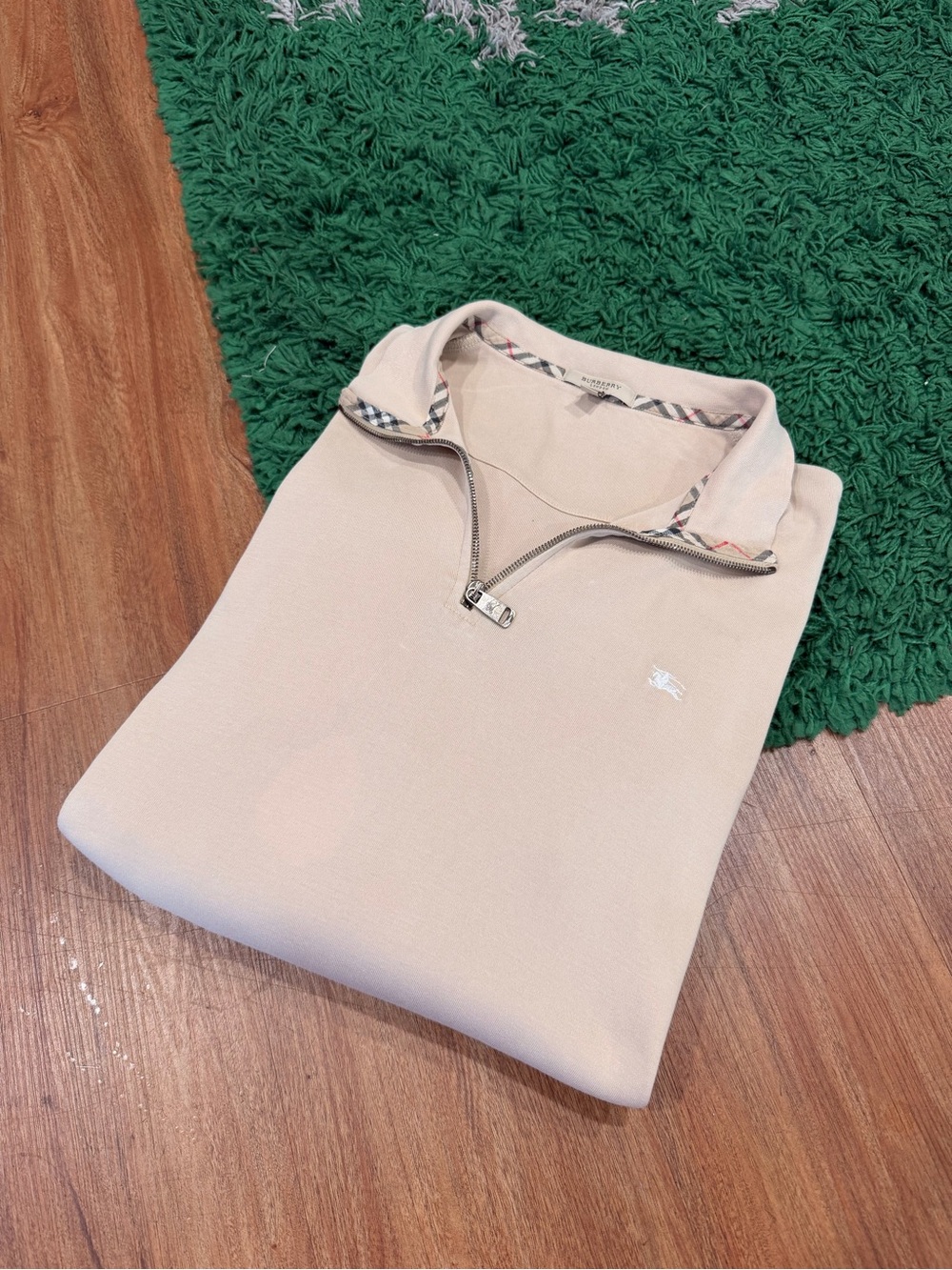 Burberry - Check Collar Quarter Zip - Beige - Size M